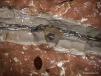 окаменелости в красном мраморе в пещере
