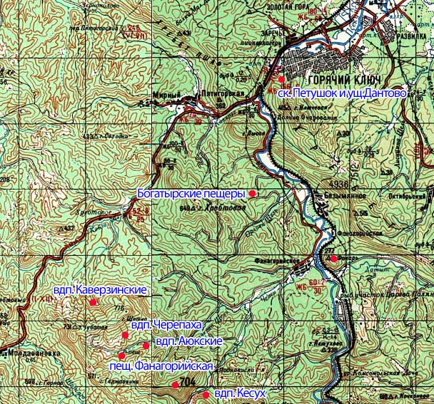 Город Горячий Ключ - карта с обозначением достопримечательностей
