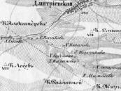 Фрагмент карты видны 7 курганов и 15 хуторов:  
