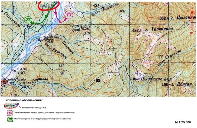 Карта расположения дольменов Пшады