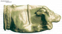 Деталь ритона со скульптурным изображением передней части лежащей собаки на нижнем конце. Семибратний курган № 4. Раскопки В.Г.Тизенгаузена, 1875-1876. 